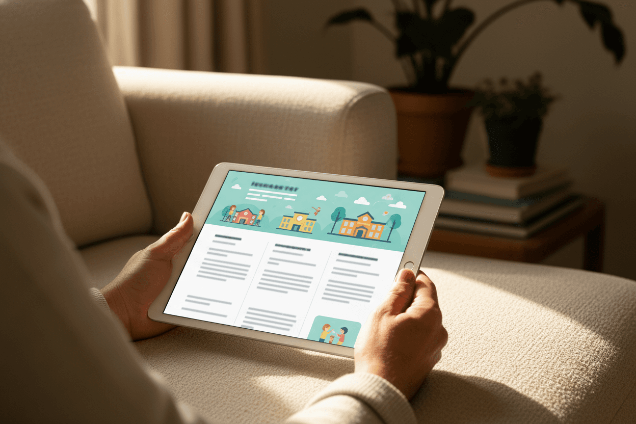 Parent reading Mississippi MAAP results newsletter on a tablet at home