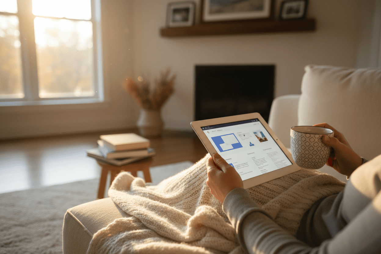 Parent reading New Hampshire NHSAS results newsletter on a tablet at home