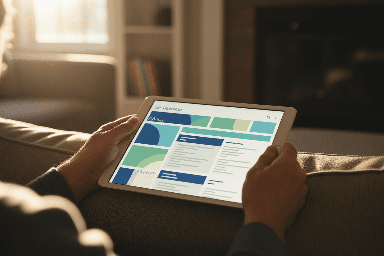 Parent reading a New Jersey district assessment results newsletter on a smartphone in a kitchen
