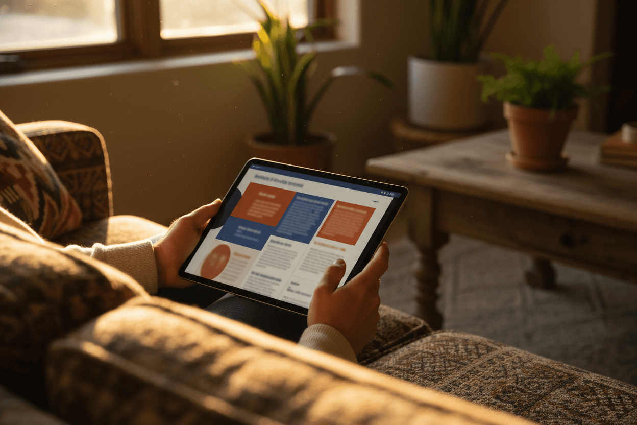Parent reading New Mexico NM-MSSA results newsletter on a tablet at home