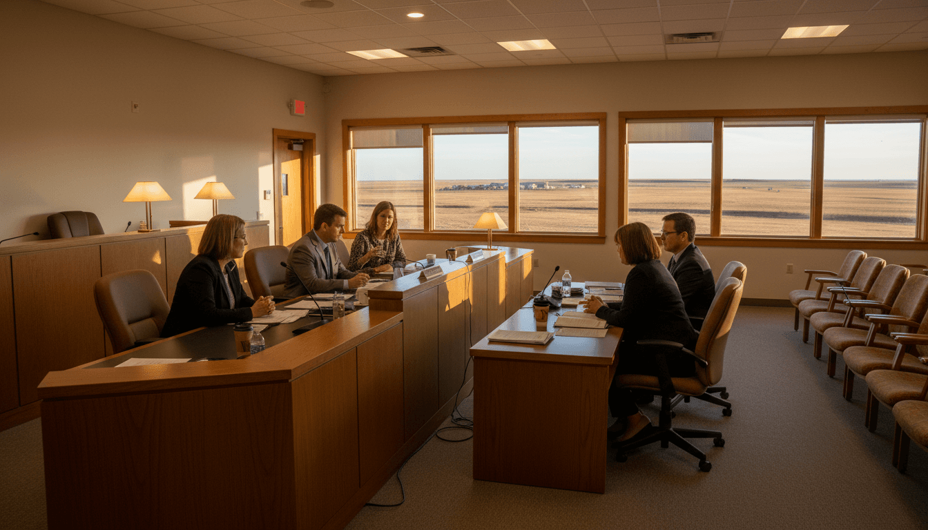North Dakota Board of Education members at a public meeting with families seated in the audience