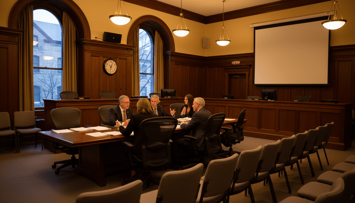 Rhode Island Board of Education members at a public meeting with families seated in the audience