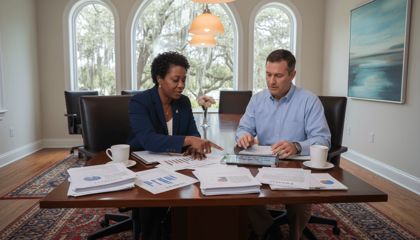 South Carolina elementary teachers reviewing SC READY score reports at a meeting table