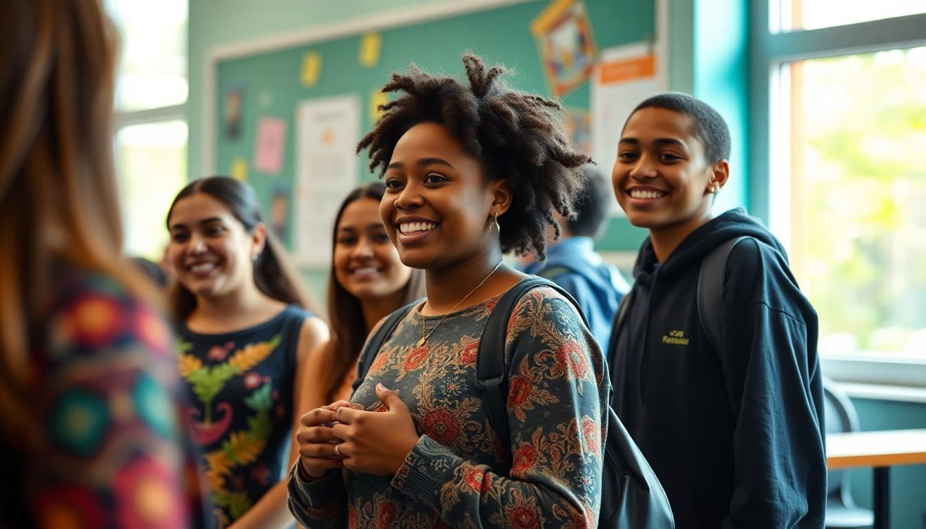 Student diversity club members celebrating multicultural awareness at a school heritage event