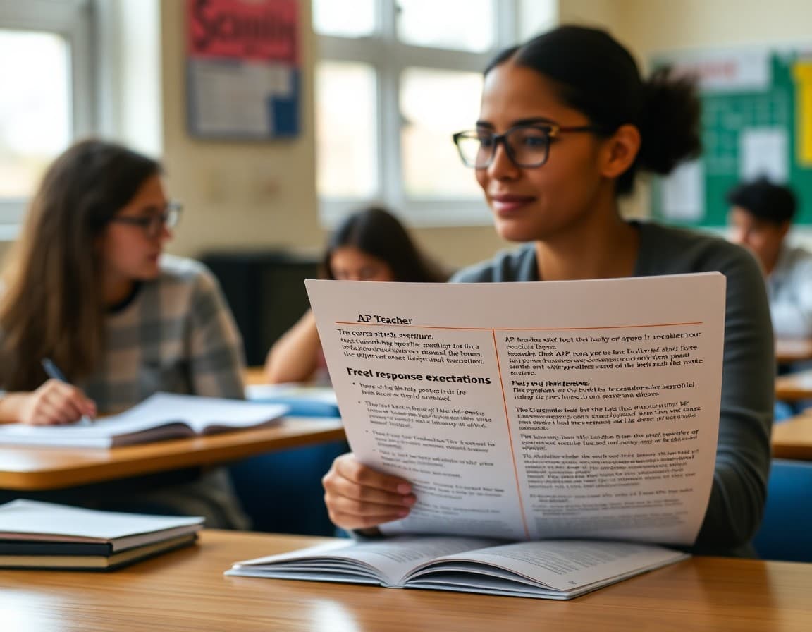 AP teacher newsletter showing course structure overview, free response expectations, and family support guidance for exam season