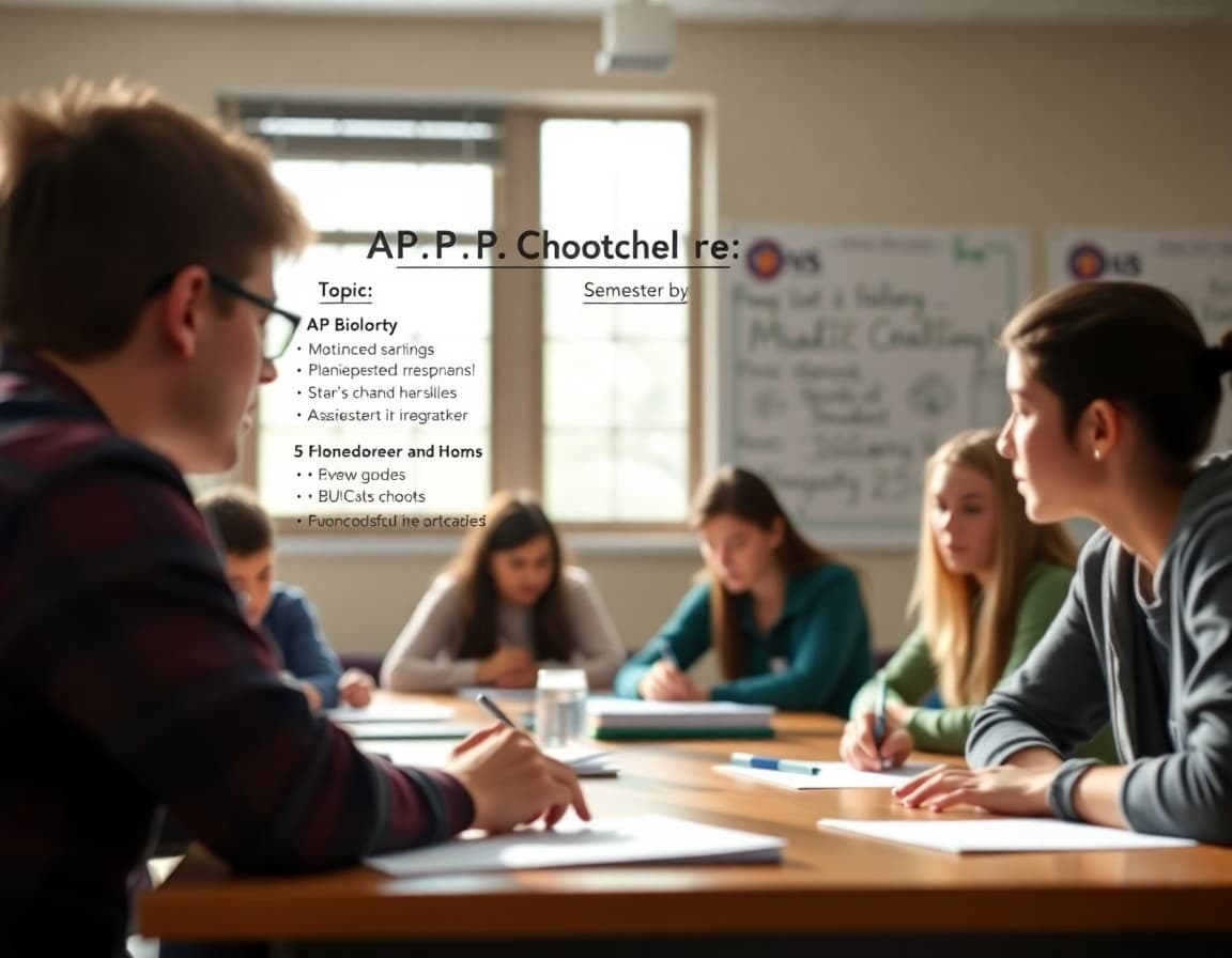 AP Biology newsletter topic brainstorm list with semester phases labeled