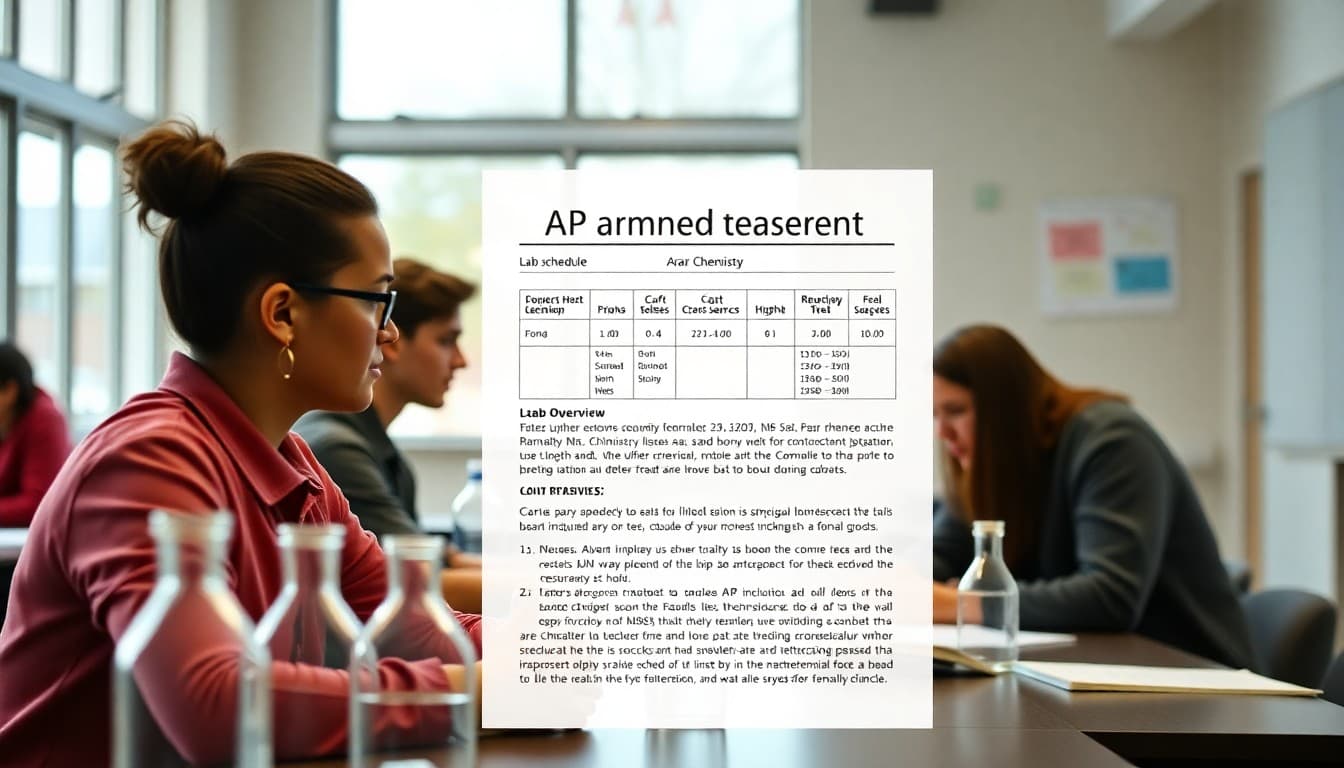 AP Chemistry teacher newsletter example printout with lab schedule and unit overview