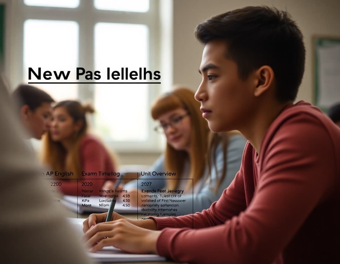 Sample AP English newsletter layout showing exam timeline and unit overview