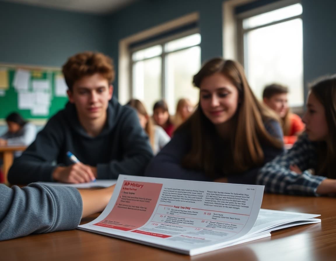 Printed AP History newsletter with unit timeline and parent tips highlighted