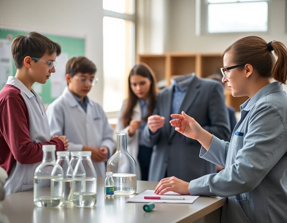 Chemistry students and teacher conducting public demonstration during National Chemistry Week
