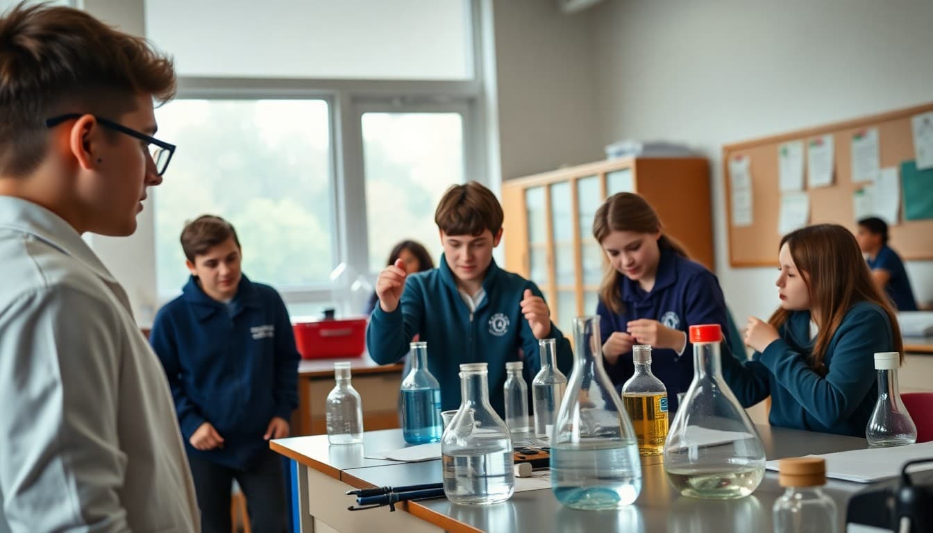 Chemistry classroom celebrating National Chemistry Week with student demonstration and display