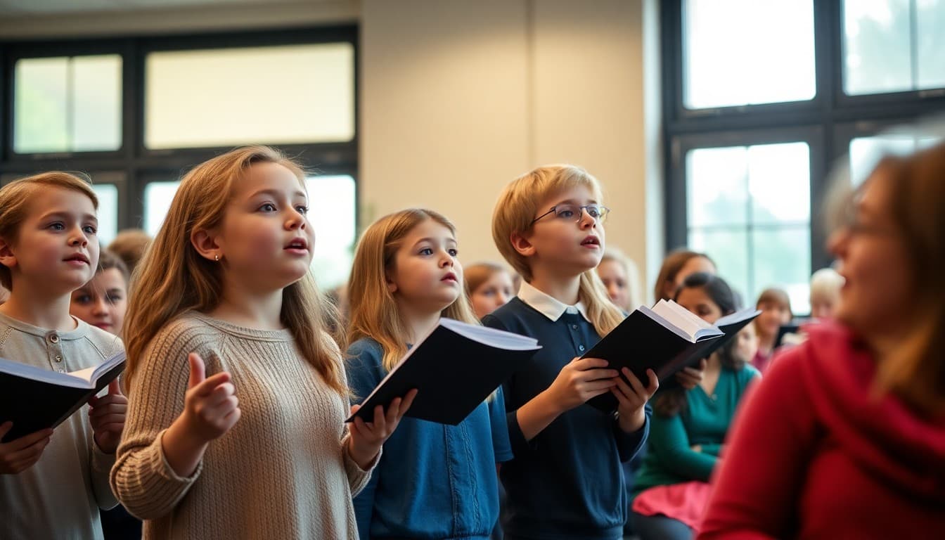 Choir students performing at a special Music In Our Schools Month concert with parents in the audience