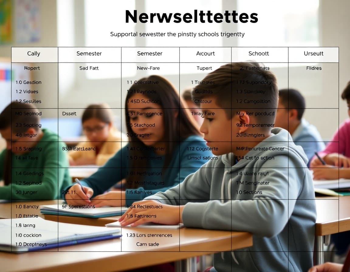 CS newsletter idea list organized by semester with unit topics labeled