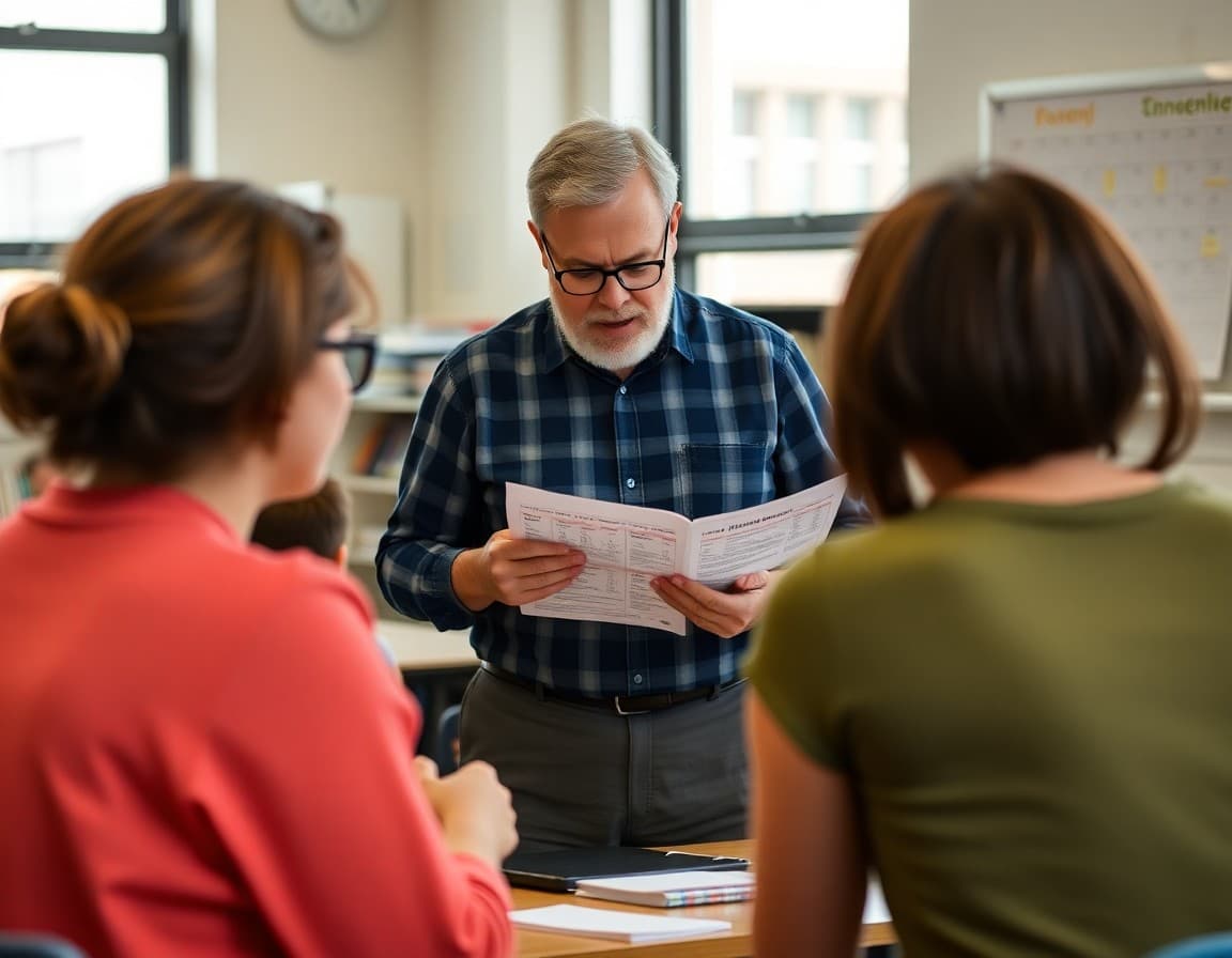 Theater teacher updating a production calendar and curriculum guide with new format and course changes