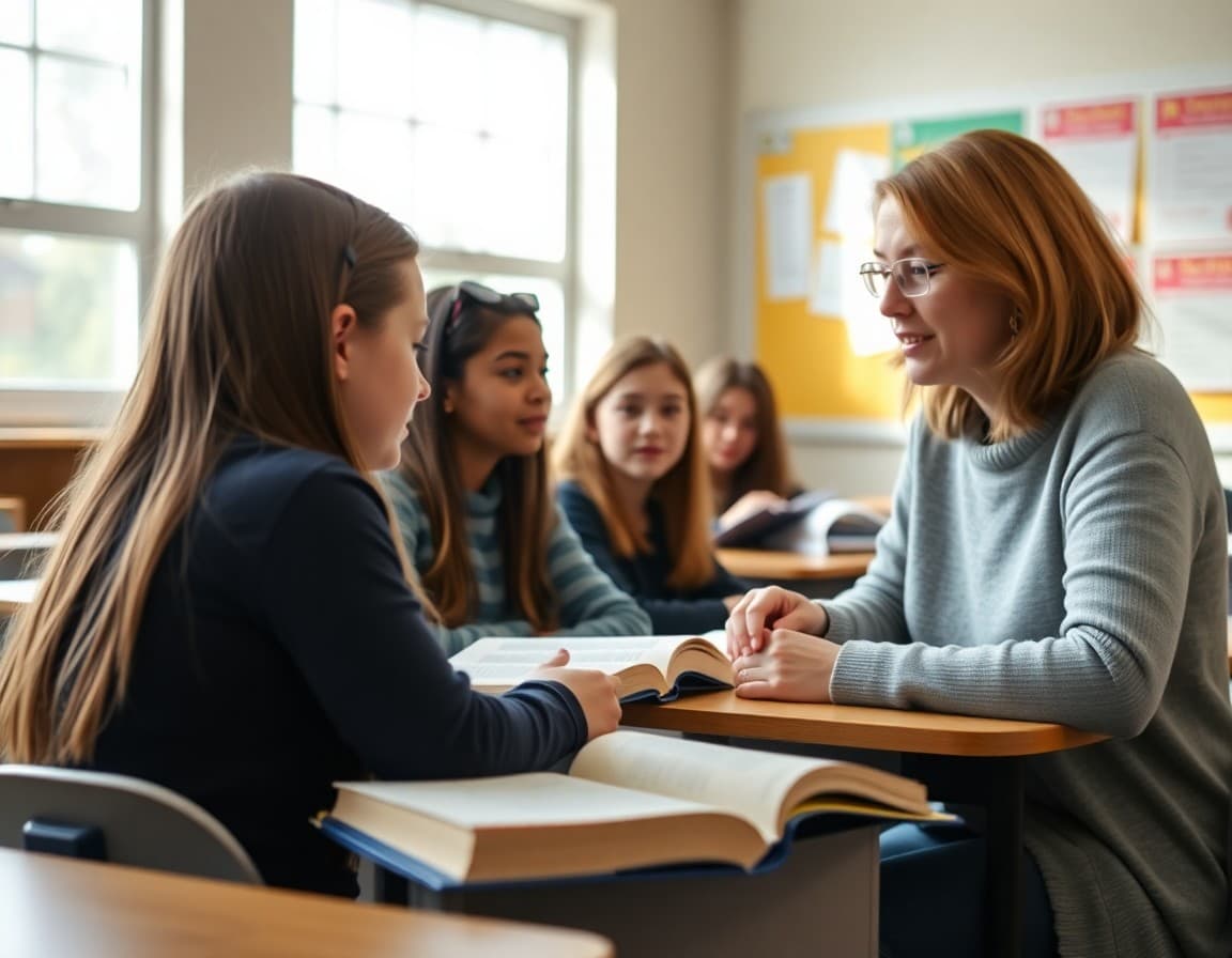 Students beginning their first novel unit with teacher-led discussion in a classroom