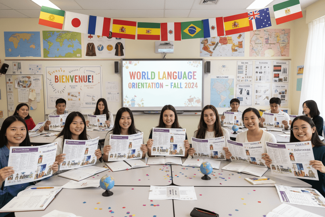 New world language students receiving a welcome newsletter with target language vocabulary and cultural exploration activities on day one