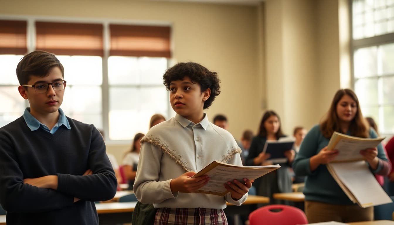 History club students presenting historical research at a school academic competition