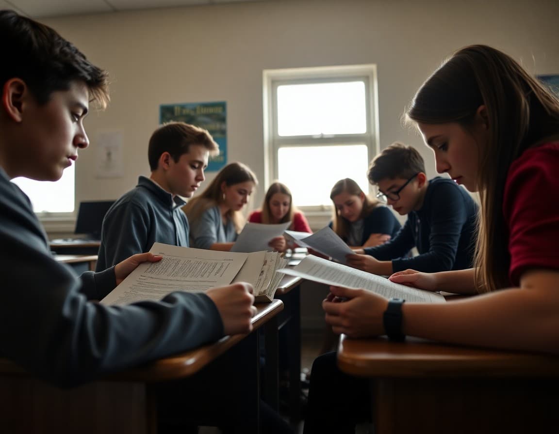 High school history students analyzing primary source documents during first unit of the year