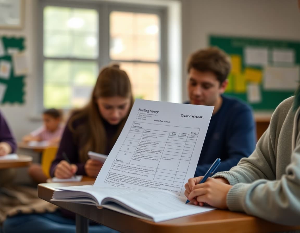 Parent reading history grade report newsletter with notes and rubric summary