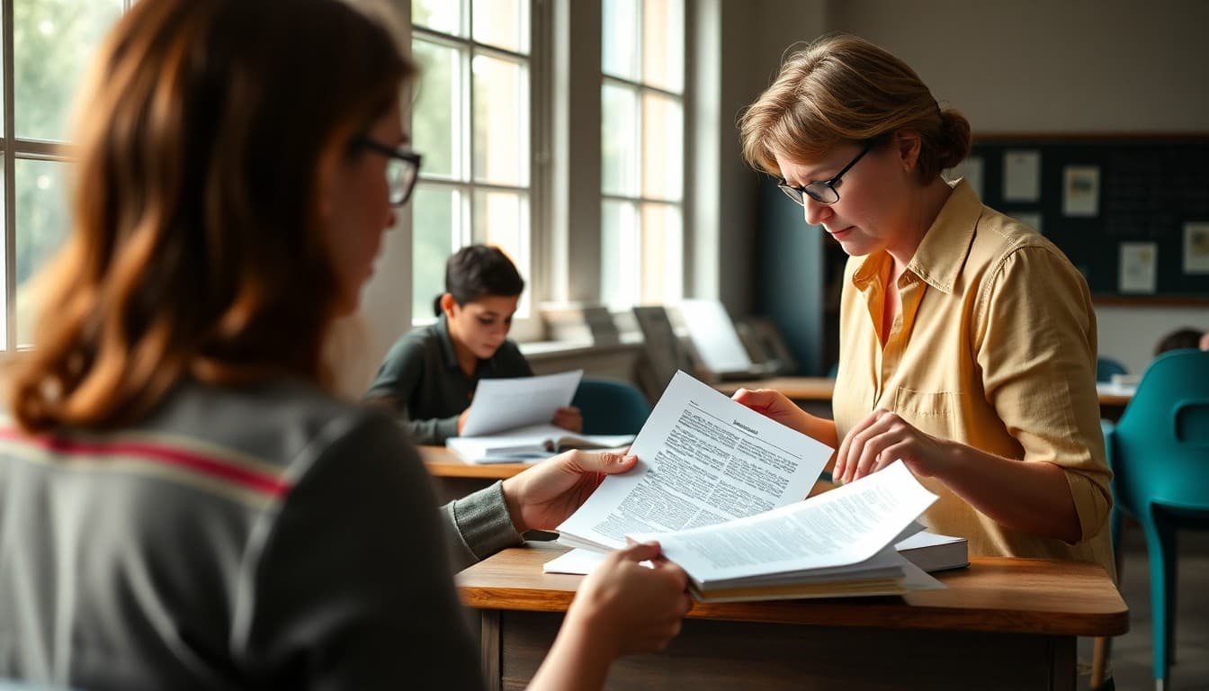 History teacher preparing summer reading assignment packets with annotated primary sources