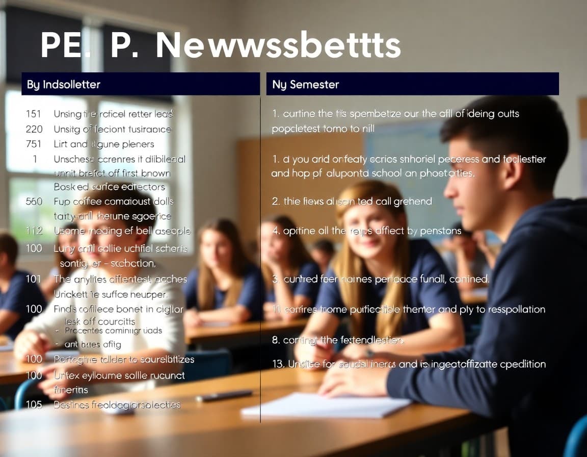 PE class newsletter topic list organized by unit type and semester phase