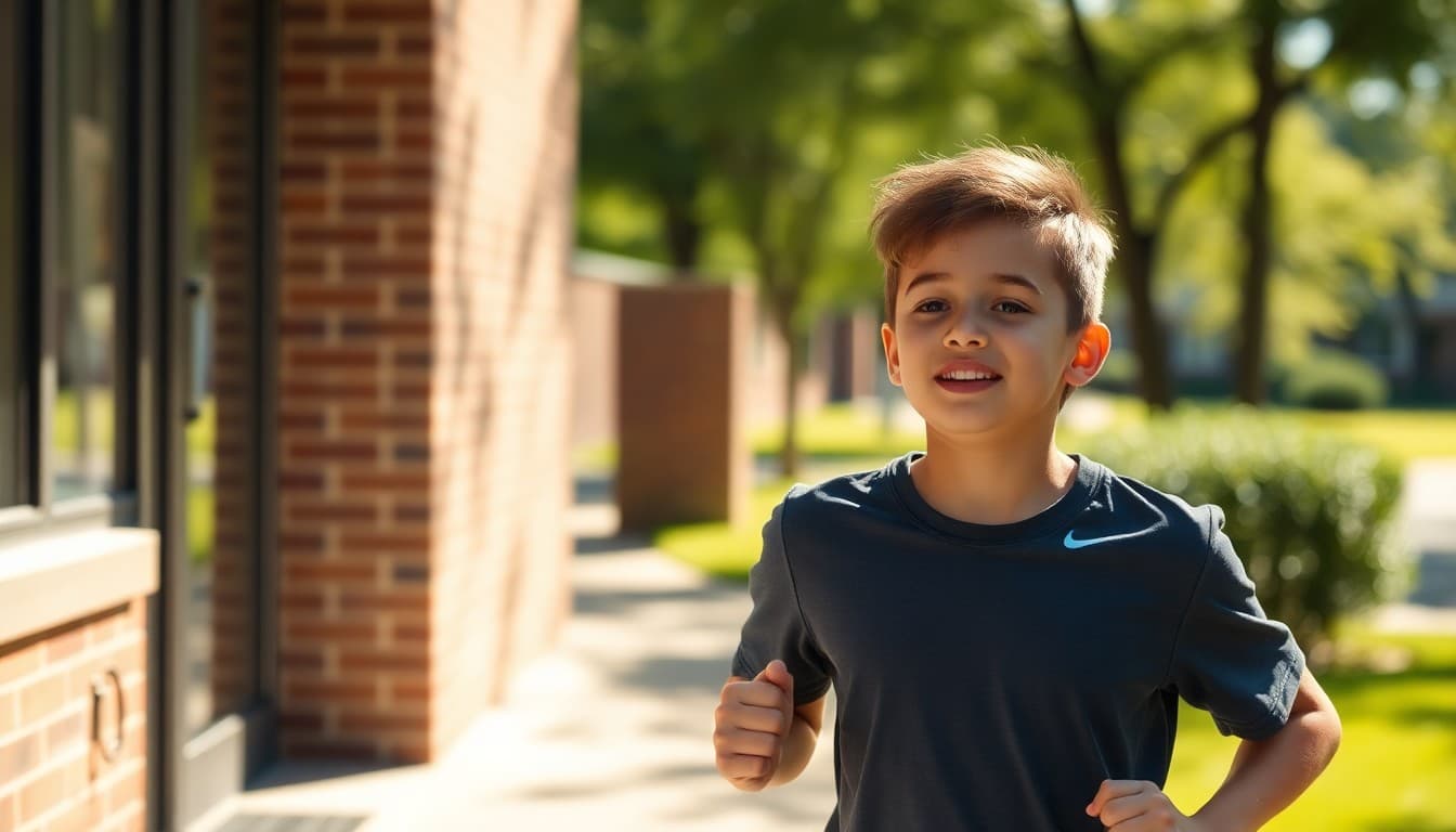 Student jogging outdoors in summer sunshine following a physical activity plan for summer PE assignment