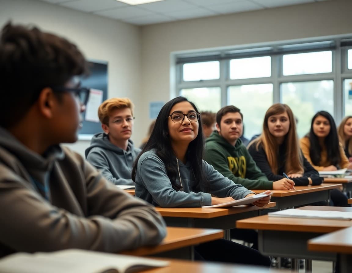 High school students receiving psychology course overview on first day of class
