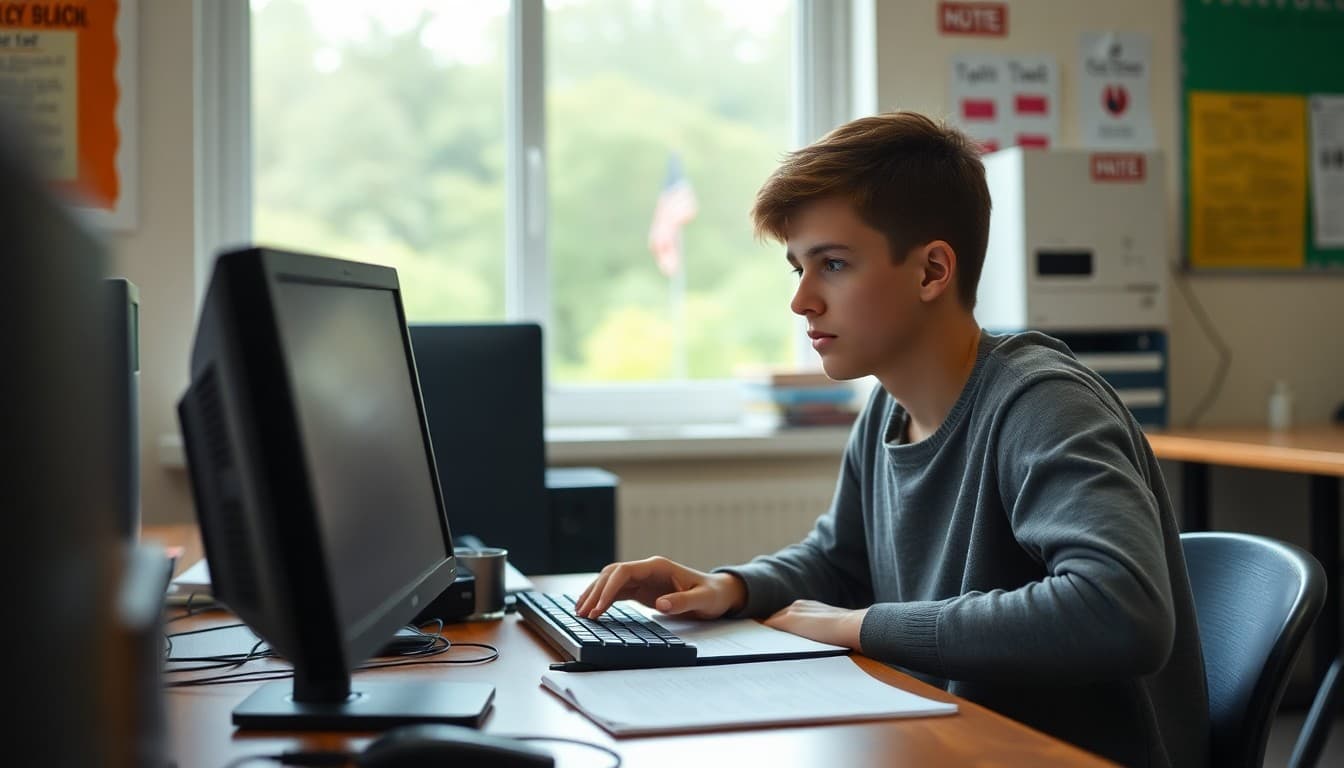 Student working on research paper at computer with citation guide open in another browser tab