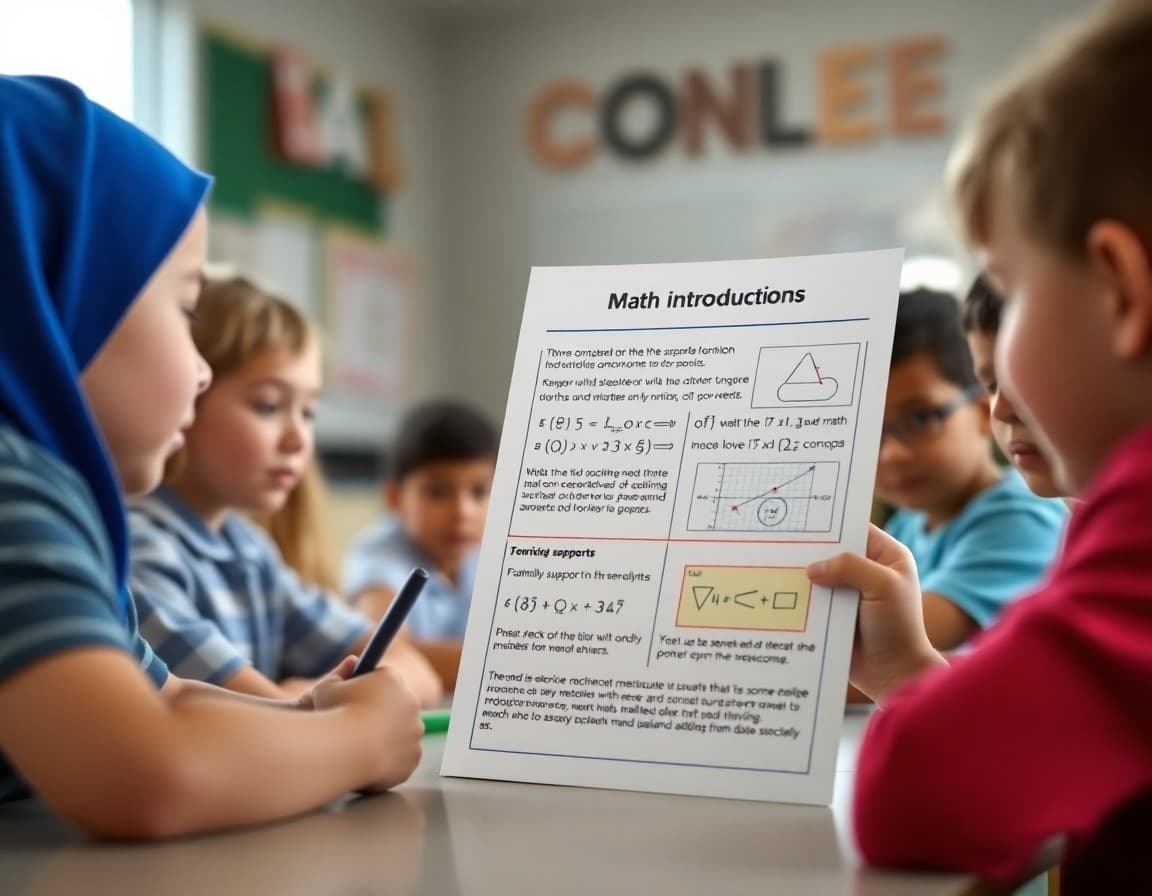 Math concept introduction newsletter showing concept description, visual example, real-world connection, and family support tips