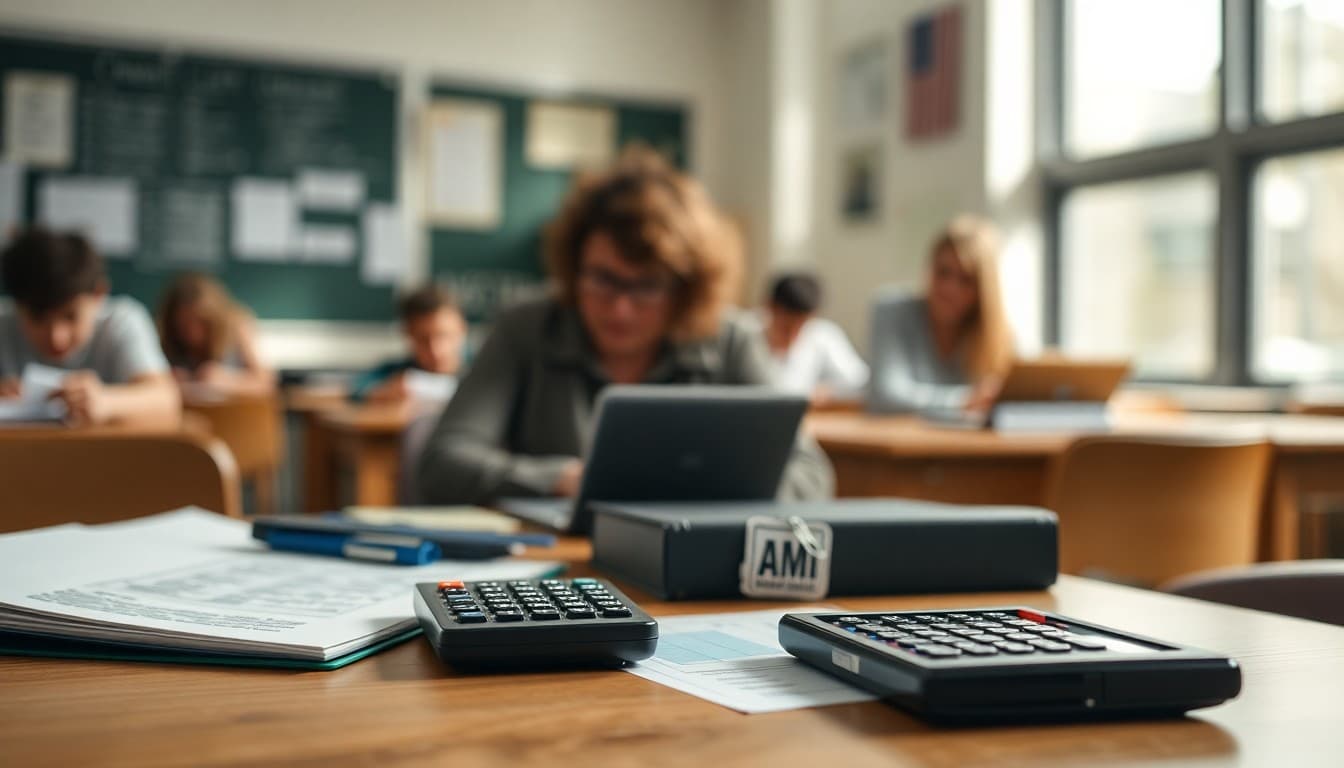 AP Calculus teacher newsletter checklist on desk with graphing calculator and course binder