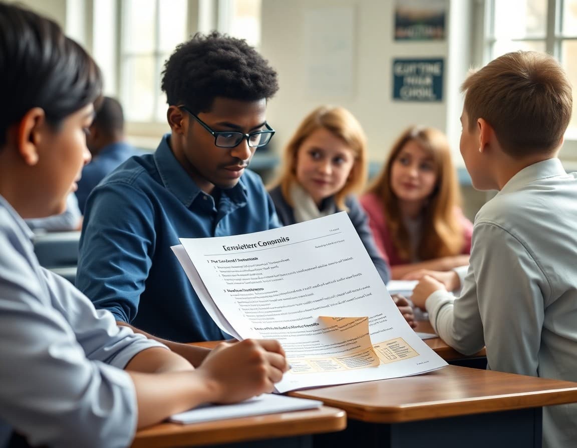 Economics newsletter checklist with sections highlighted and current event connection noted in margins