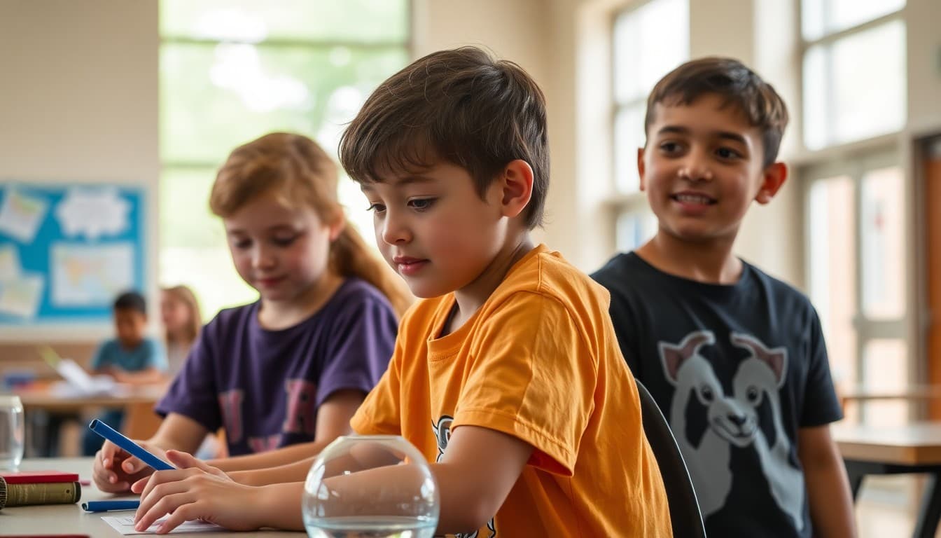 Students in summer enrichment STEM or arts program at school building