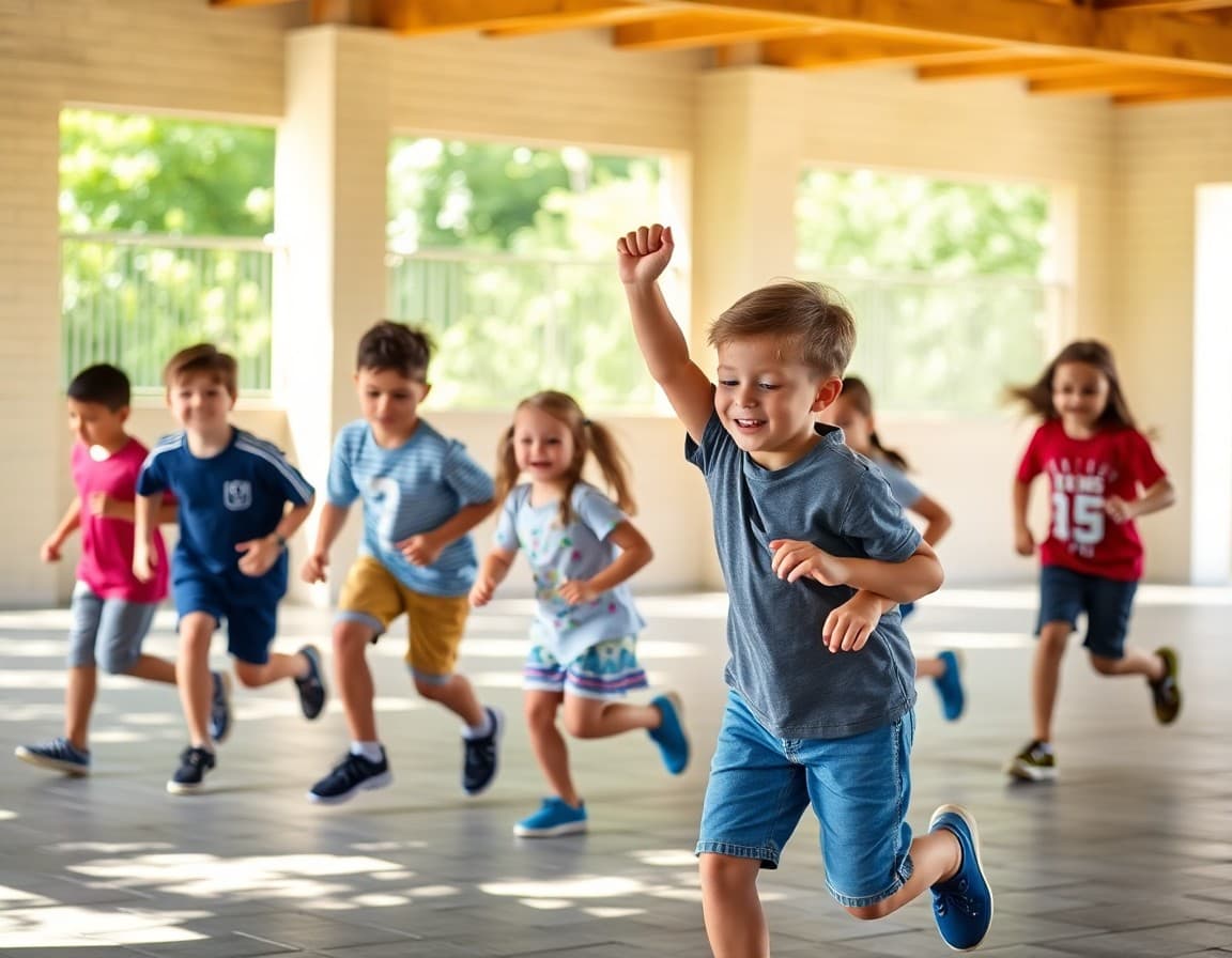 Children playing outdoor physical activity games during summer break