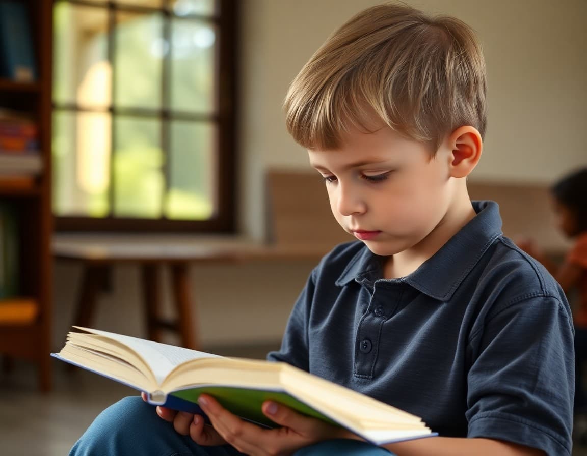 Child reading book outside during summer to maintain reading skills