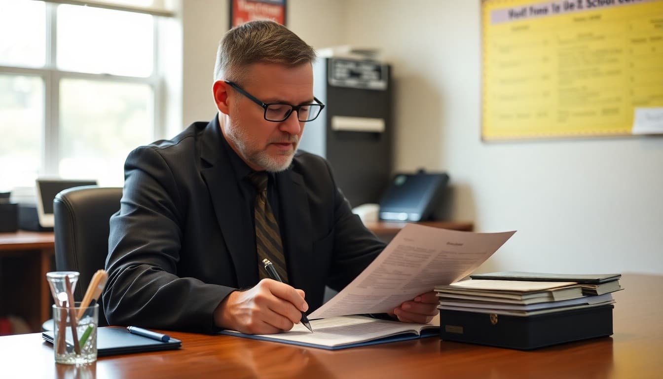 South Carolina school superintendent writing a district family newsletter at a desk