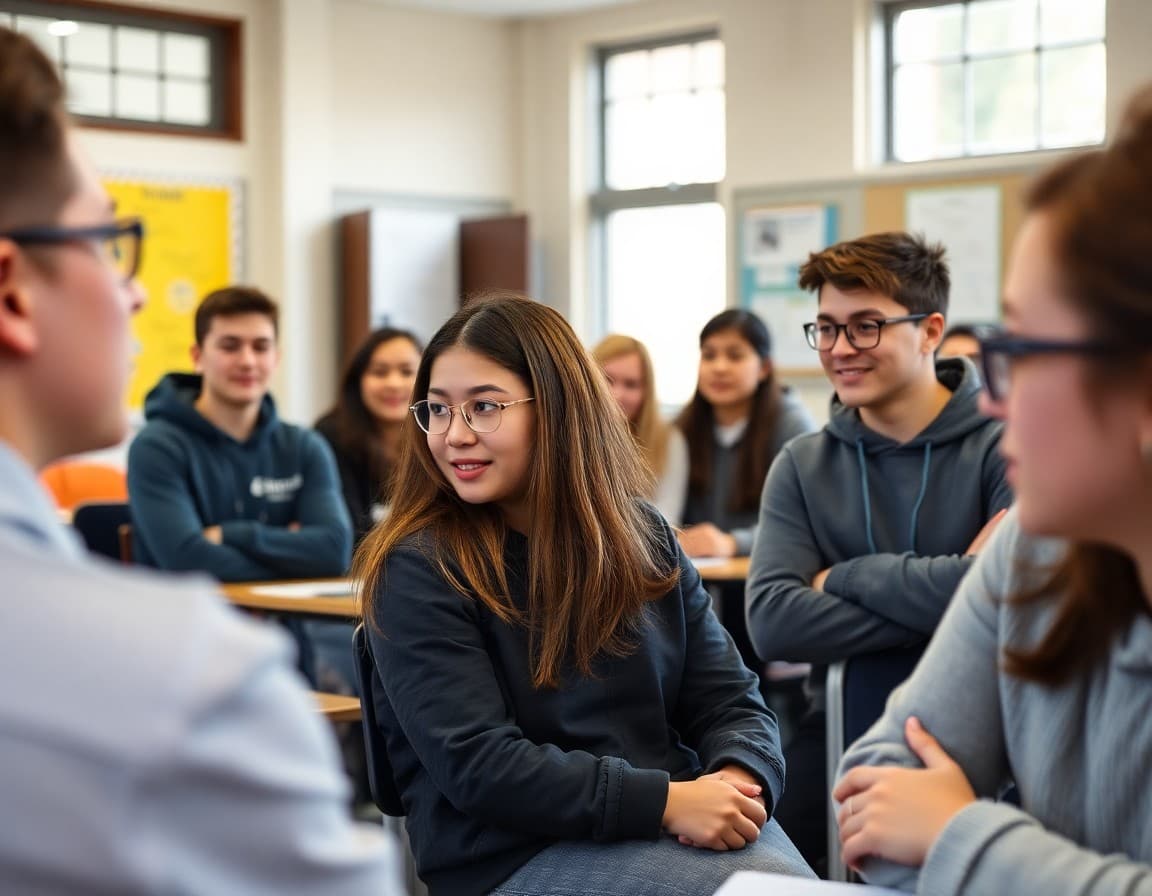 Alumni volunteers mentoring current high school students in a school career exploration workshop