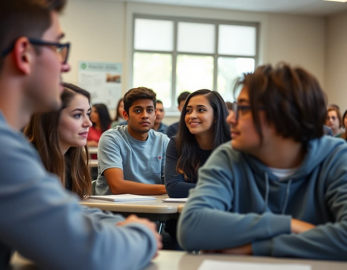 High school students attending community college dual enrollment class in a college classroom setting