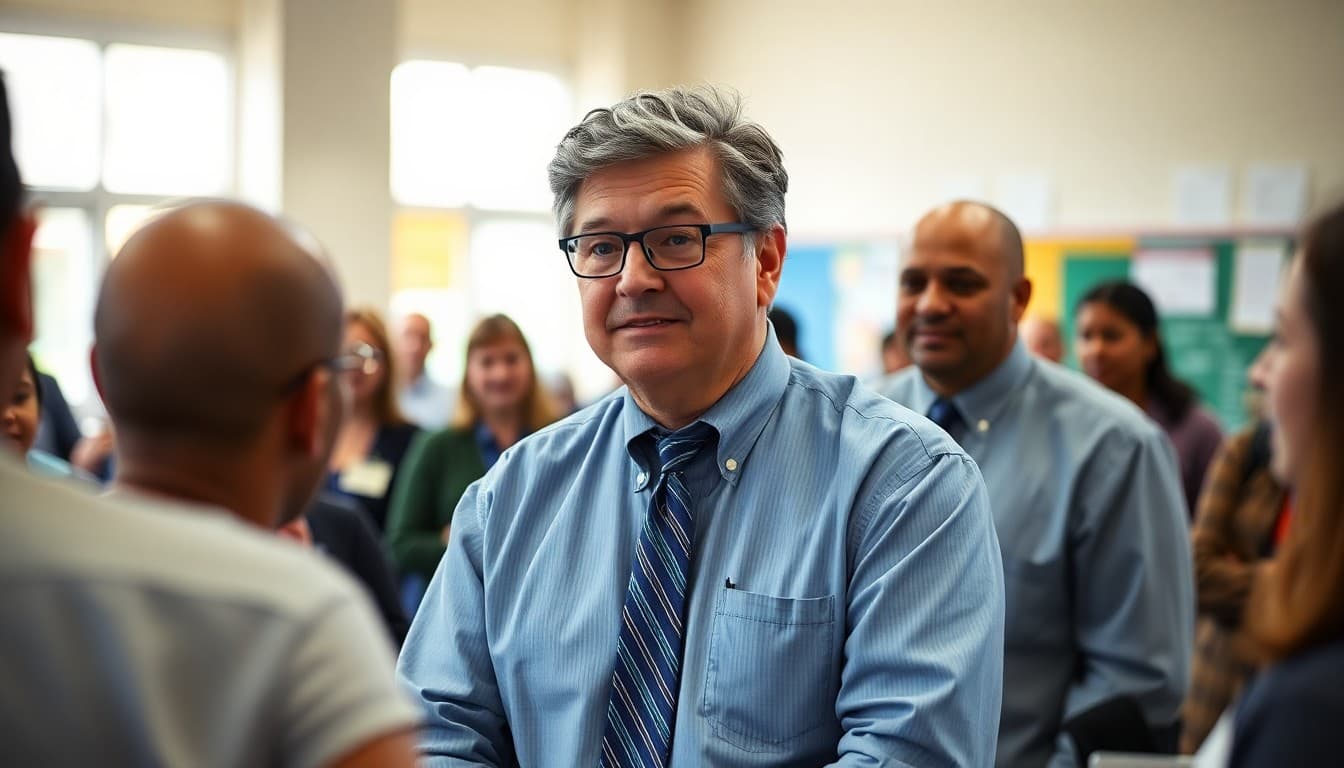 Superintendent at resource fair for families experiencing housing instability with support staff present