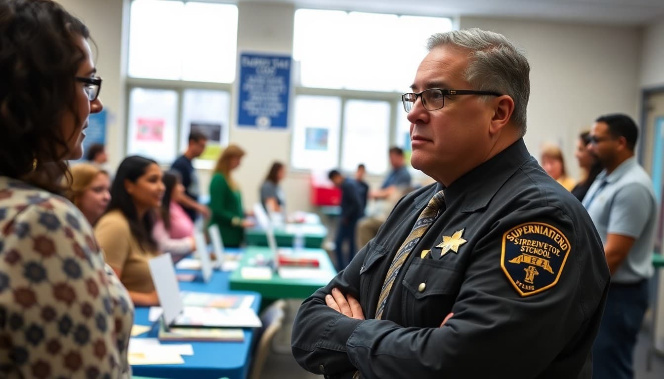 Superintendent at McKinney-Vento resource fair for homeless students with support tables and community staff
