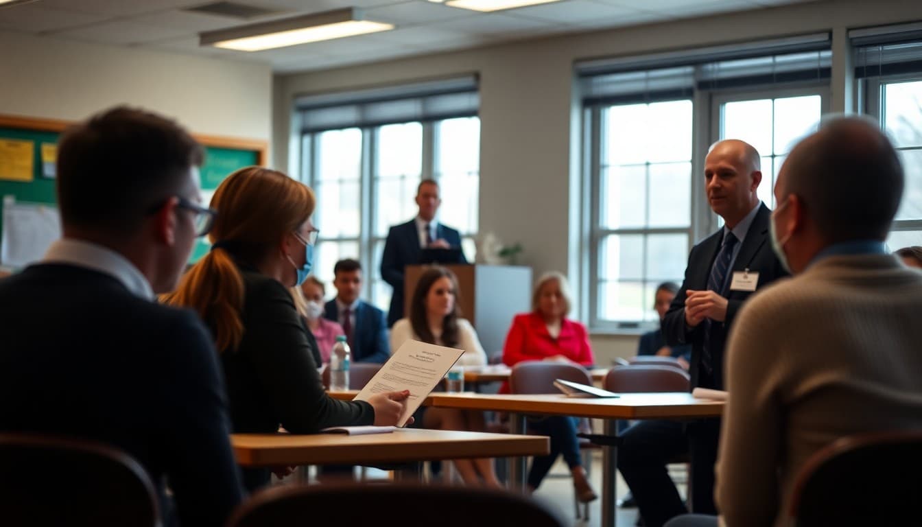 Superintendent announcing updated vaccination requirements at a school health information meeting