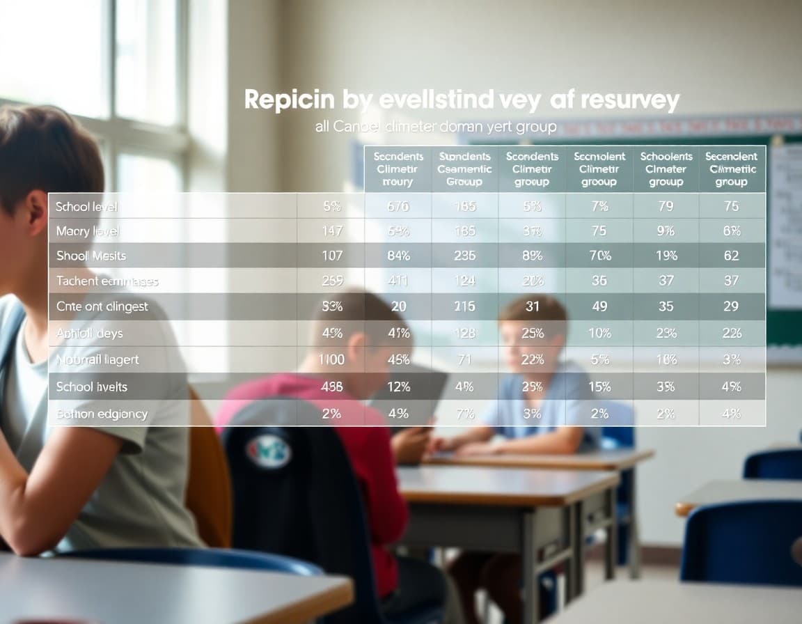 Chart showing school climate survey results by school level and student demographic group