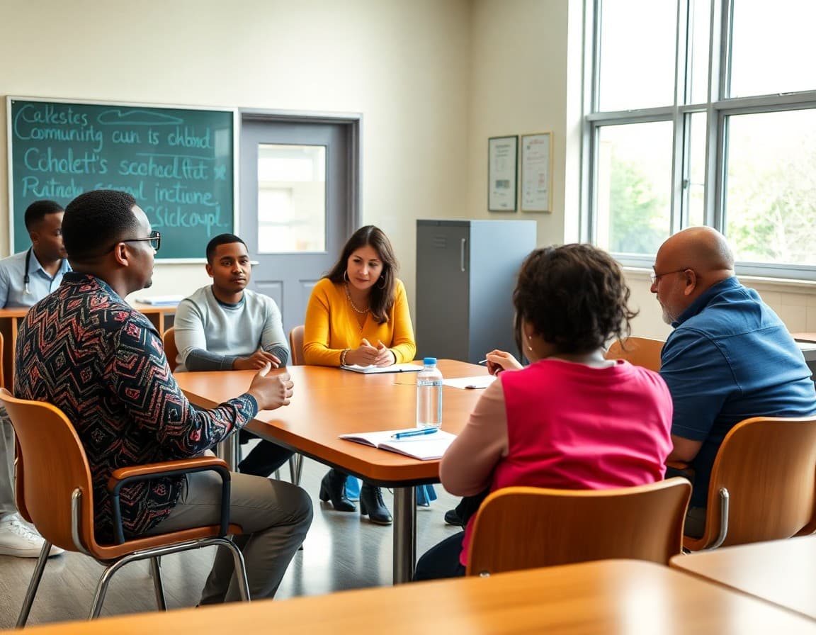 Community schools coordinator meeting with partner organization representatives in a school conference room