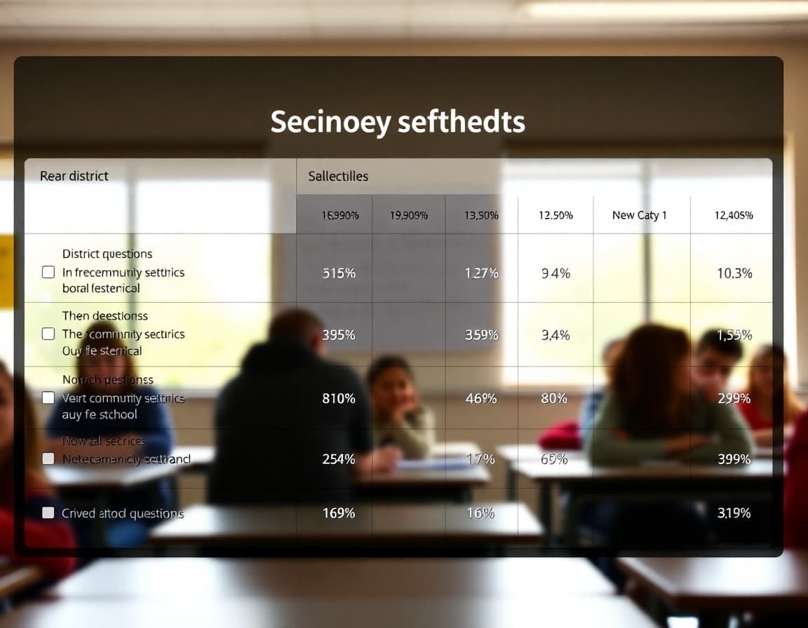 Community survey results dashboard showing response percentages on key district questions