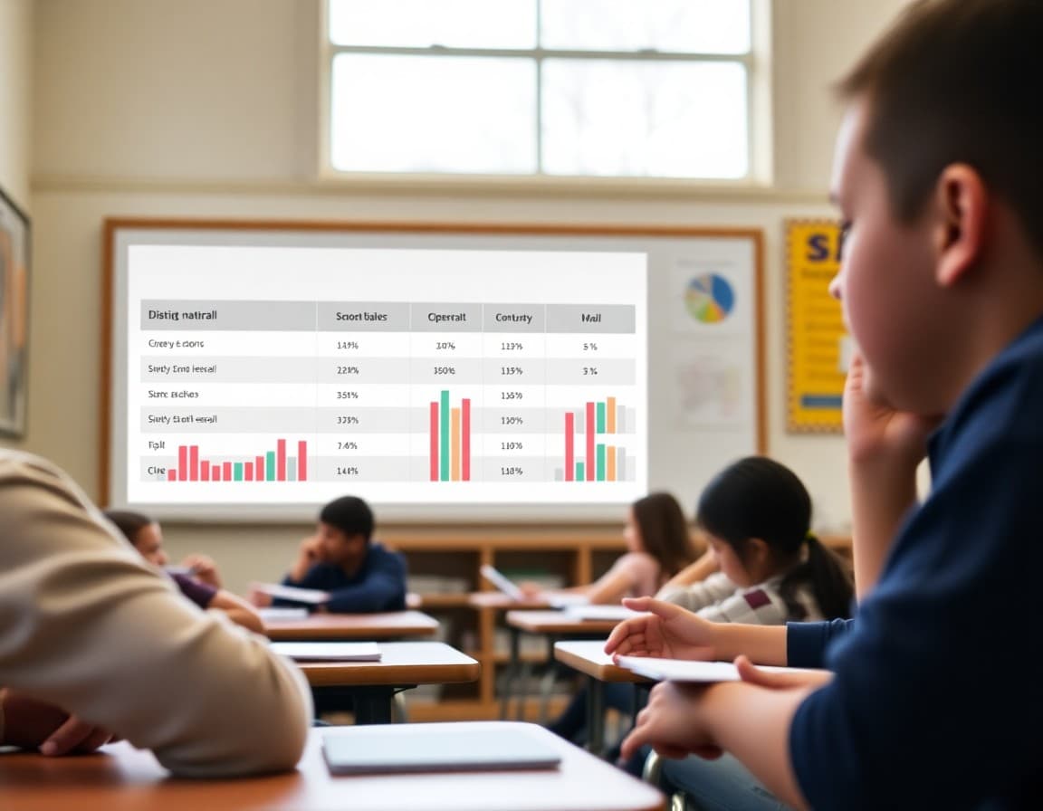 District data dashboard showing early fall benchmark results across school goals