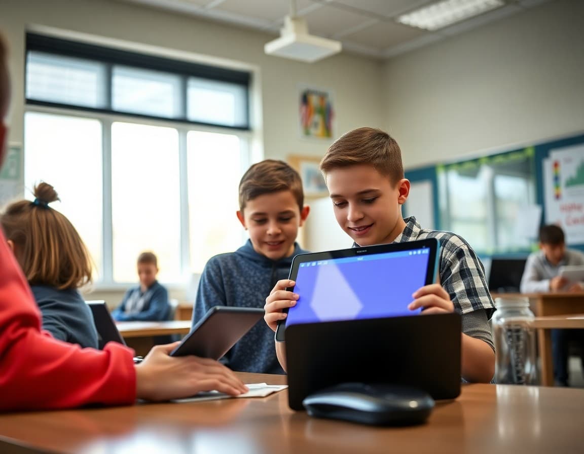 Students using new technology tools funded by a district innovation grant in a science classroom