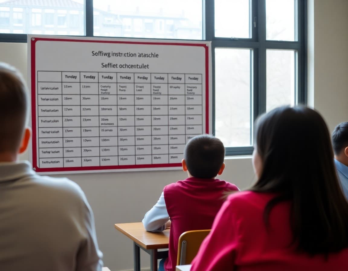 School schedule chart showing daily instructional time allocations across subject areas
