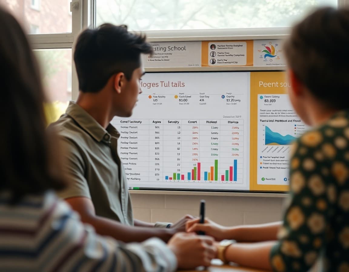 School progress tracking dashboard showing mid-year student data across district goals