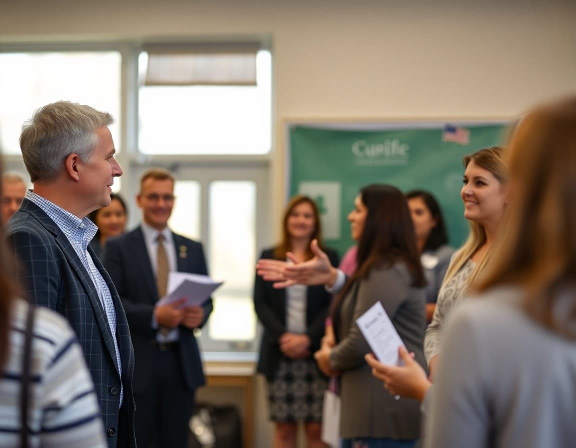 Superintendent welcoming new staff at an opening day orientation ceremony