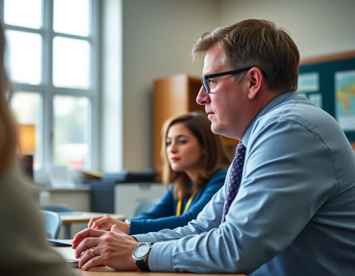 Superintendent observing classroom instruction during a school visit with a principal