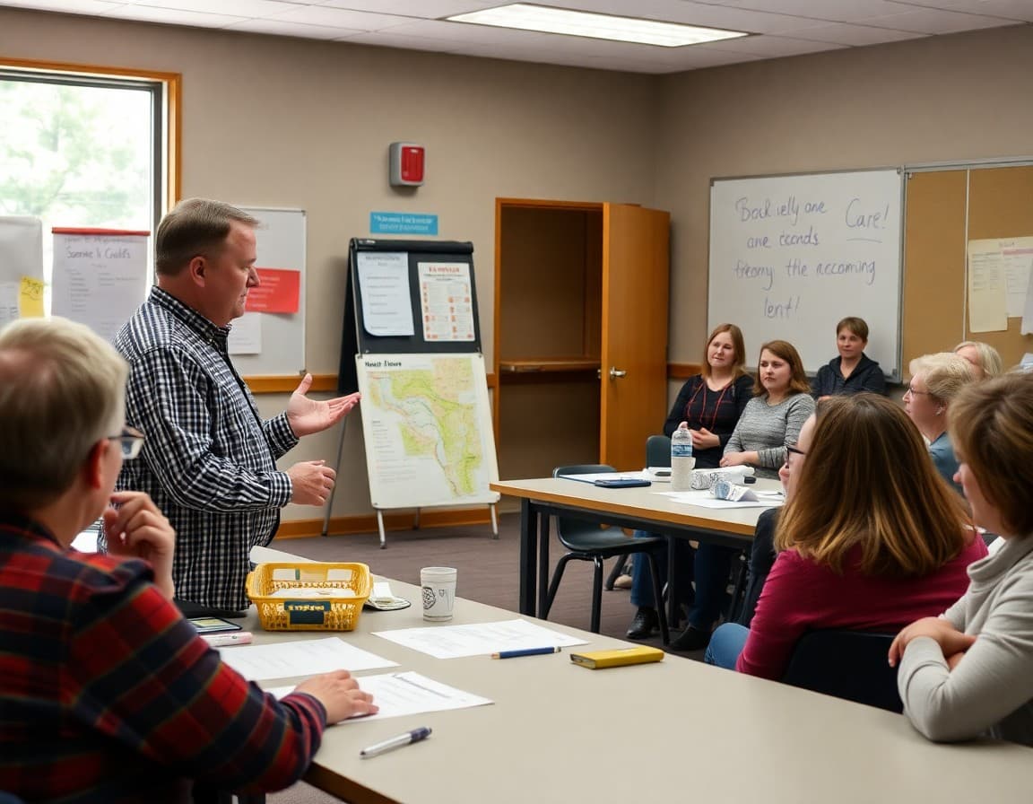 Superintendent presenting updated attendance zone maps to families at a community meeting